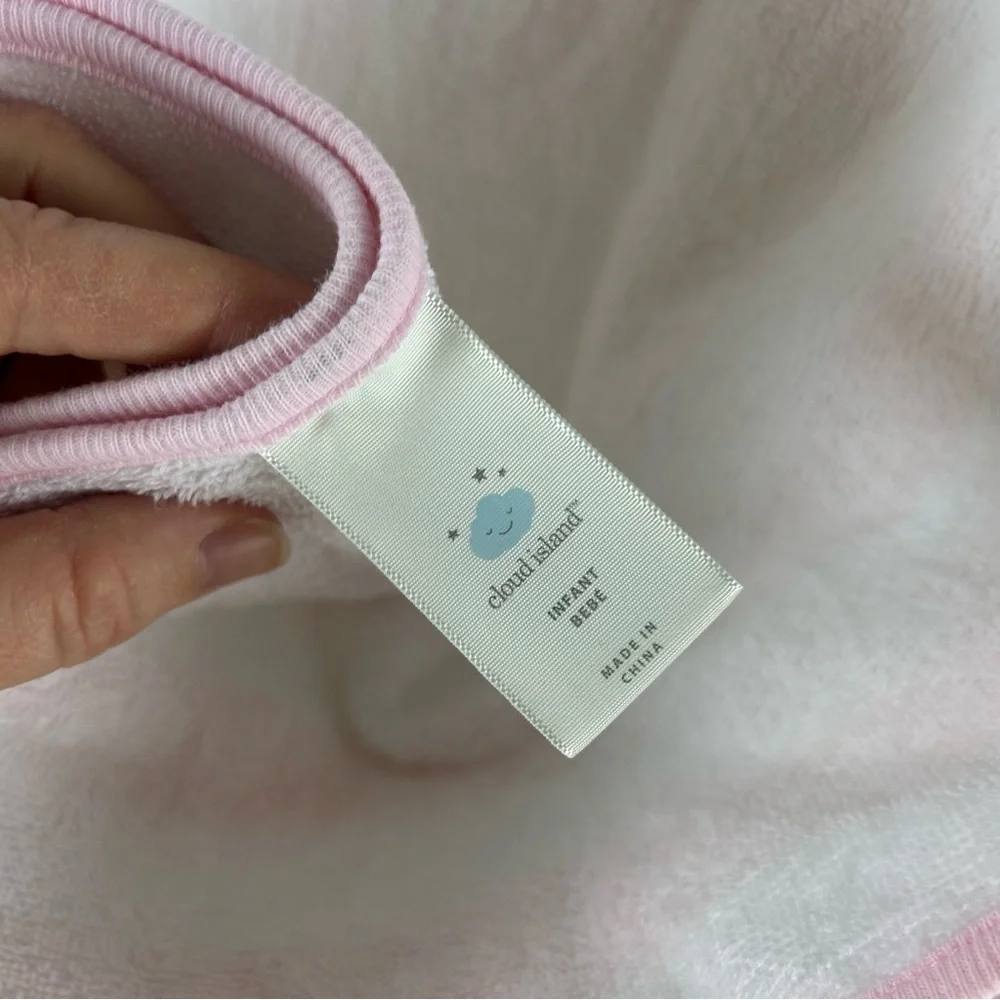 Cloud Island Pink White Floral Hooded Baby Towel Stripes Terry Cloth Flowers